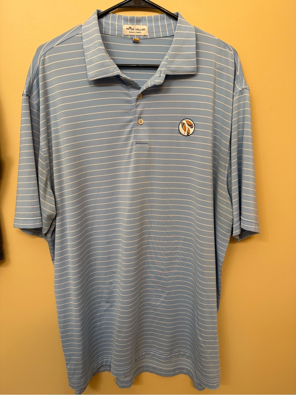 Peter Millar Light Blue and White Thin Stripe Polo